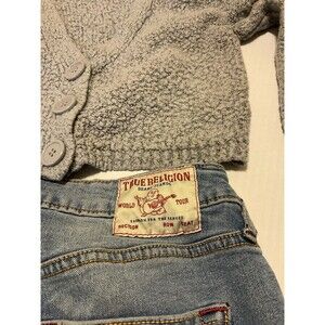 True Religion Jeans size 27 Mid rise Super Skinny Blue Wash Plus Top Gray Xs